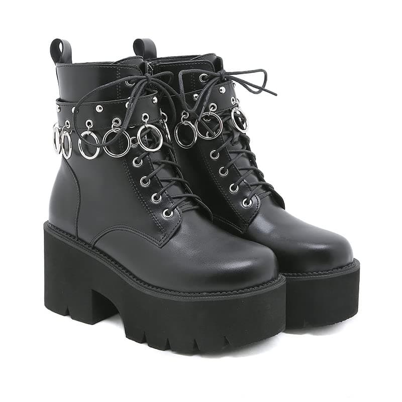 Women's Black Lace up Goth Platform Boots for Cosplay Fashion Punk Style.