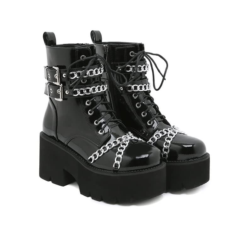 GooMaShoes Women's Black Lace up Goth Platform Boots for Cosplay and Fashion
| GooMaShoes Women's Chunky Block Ankle Gothic Combat Boots for Gothic and Punk Stylists
| GooMaShoes Black Lace up Gothic Platform Boots with Chunky Block Heel for Women