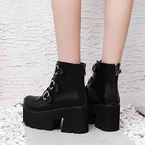 Gothic Zipper Studded Ankle Boots for Women, Chunky Heel Platform Booties