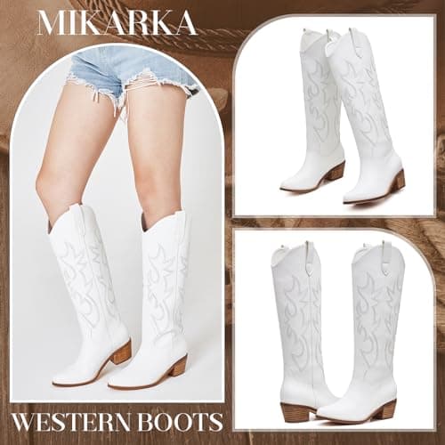 Women's Knee-High Western Cowgirl Cowboy Boots with Side Zipper and Embroidery