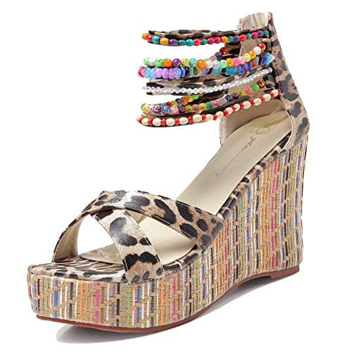 Get More Beauty Women's Pearls Across Top Platform Sandals