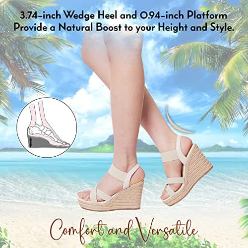 Women's Open Toe Wedge Espadrille Sandals - Comfortable Slip On Platforms