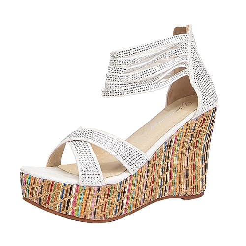 Get More Beauty Women's Pearls Across Top Platform Sandals
