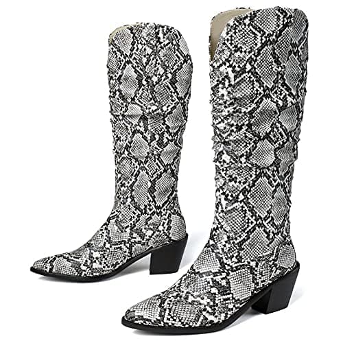 Stylish Women's Snake Print Cowboy Boots with Block Heel