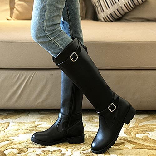 Mikarka Women's Metal Buckle Fur Lined Knee High Winter Riding Boots