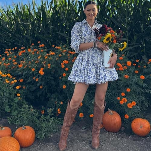 VOMIRA Pointed Toe Chunky Heel Knee High Cowboy Boots