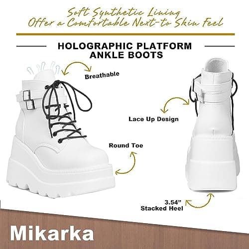 Mikarka Holographic Lace-Up Studded Ankle Combat Boots