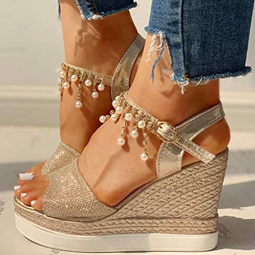 Fululuer Wide Width Espadrille Sandals for Women (I-Brown, 8.5)