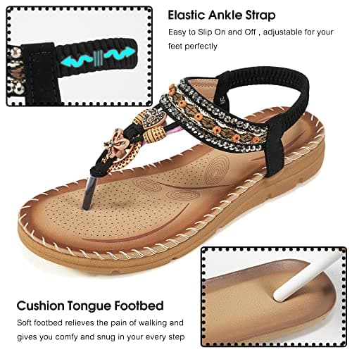 Aomigoct Women's Summer Bohemian Flat Sandals Comfortable Ankle Strap