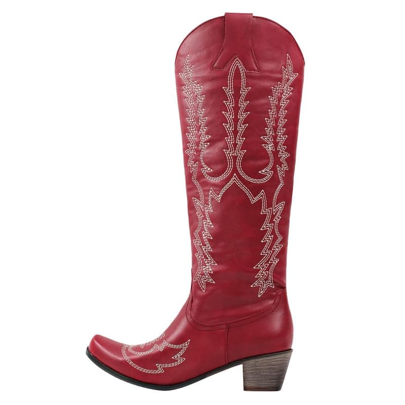 Red Yolkomo Western Cowgirl Boots, Pointed Toe Mid Calf Knee High