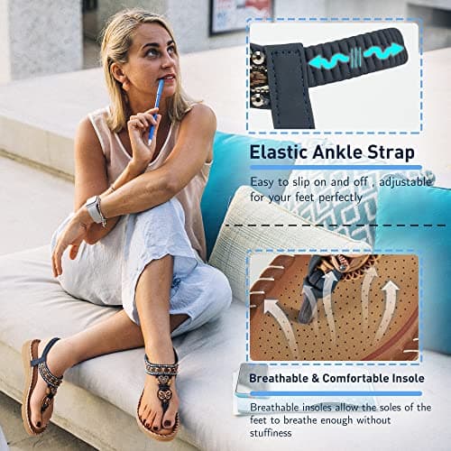Aomigoct Women's Summer Bohemian Flat Sandals Comfortable Ankle Strap