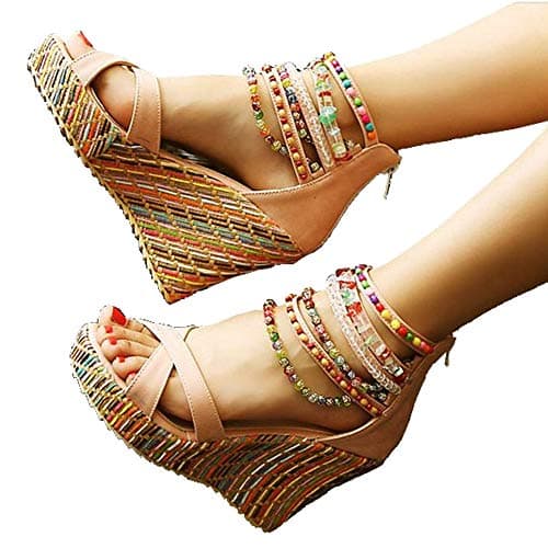 Get More Beauty Women's Pearls Across Top Platform Sandals