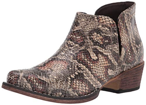 Roper Womens Ava Brown Embroidered Snip Toe Casual Boot - Low Heel 1-2"