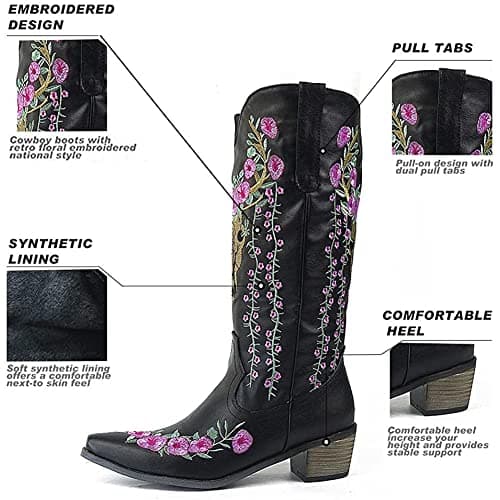 Floral Embroidered Cowboy Boots for Women - Western Style