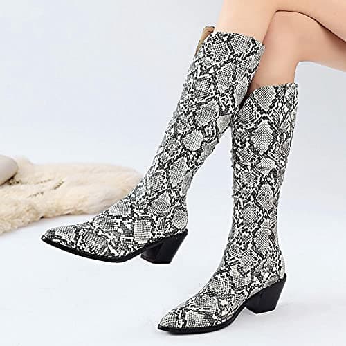Stylish Women's Snake Print Cowboy Boots with Block Heel