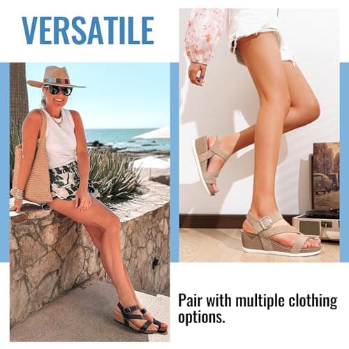 Jeossy Women's Comfortable Platform Wedge Sandals with Buckle