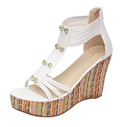 Get More Beauty Women's Pearls Across Top Platform Sandals