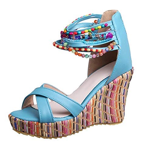 Get More Beauty Women's Pearls Across Top Platform Sandals