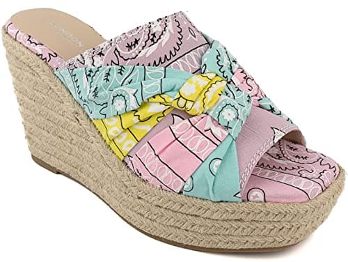 Womens LONDON FOG Heidi Espadrille Wedge Sandals with Bow Detail