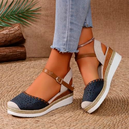 2025 Women's Comfortable Anti-Slip Espadrille Wedge Sandals with Adjustable Buckle