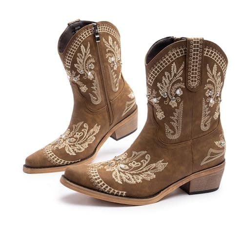 Sparkly Rhinestone Cowboy Boots for Women | Cusolemore Short Western Ankle Boot