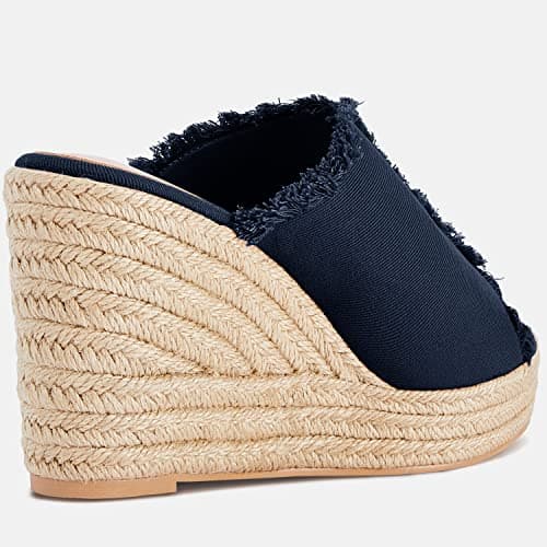 Juliet Holy Women's Denim Peep Toe Wedge Espadrille Sandals