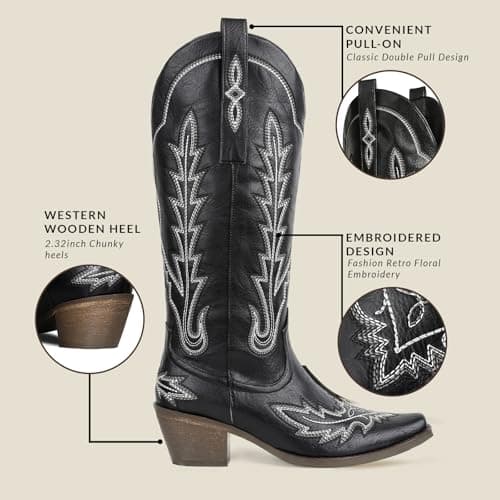 Cowgirl Boots for Women: Knee High Western Style with Embroidered Pointed Toe