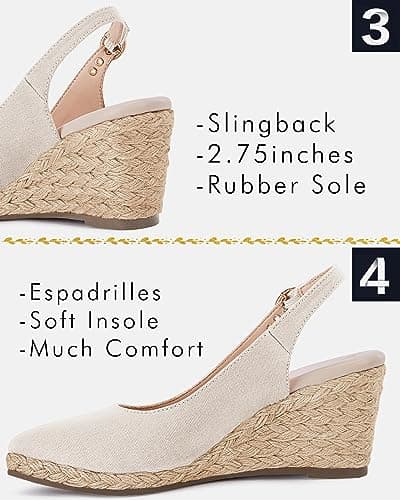 Juliet Holy Women's Comfortable Cream Wedge Espadrille Slingback Sandals, Size 8