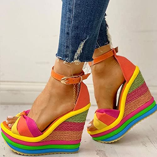 Colorful Ankle Strap Platform Wedge Sandals for Women - Boho Style
