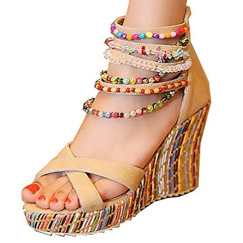 Get More Beauty Women's Pearls Across Top Platform Sandals