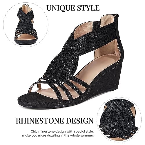 Mikarka Women's Sparkling Rhinestone Wedge Sandals for Weddings, Prom and Dance