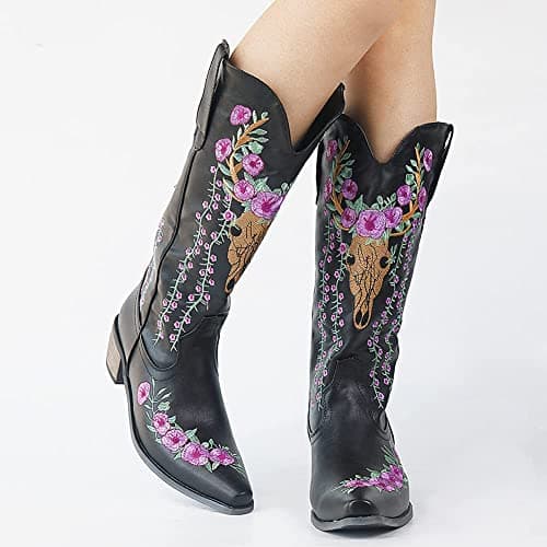 Floral Embroidered Cowboy Boots for Women - Western Style