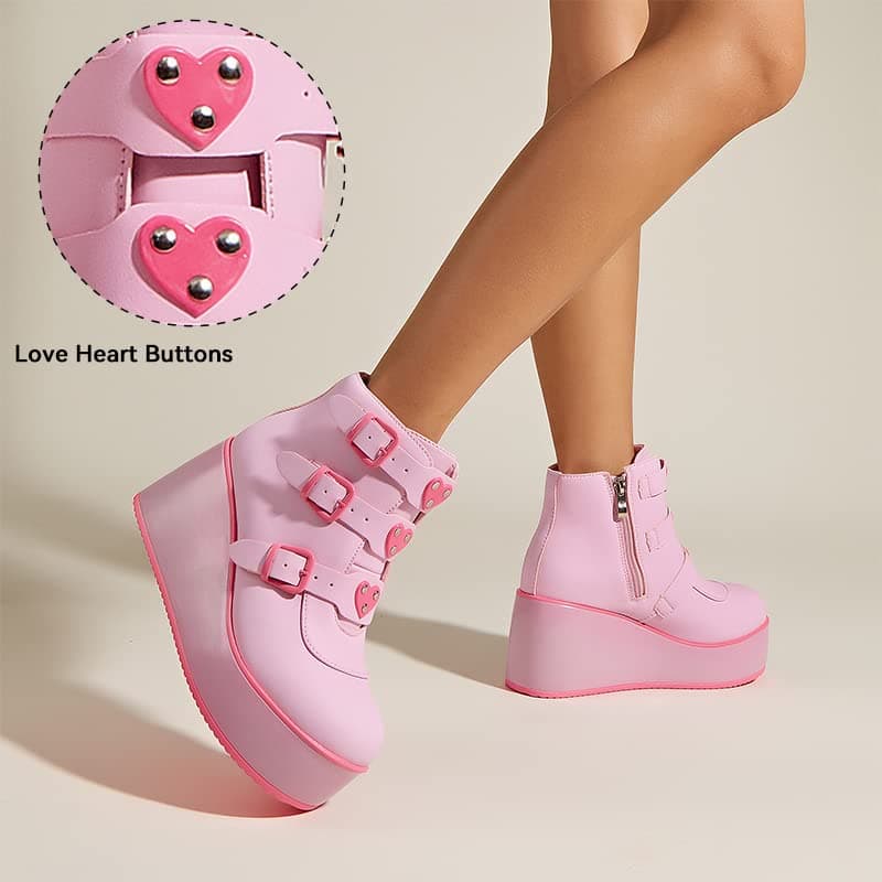 LUCKY STEP Women's Chunky Platform Ankle Boots - Round Toe Zipper Heels