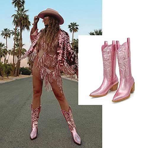 MUCCI Women's Embroidered Cowgirl Boots with Chunky Heel