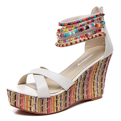 Get More Beauty Women's Pearls Across Top Platform Sandals