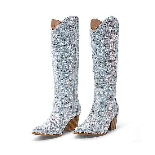 Comfortable Women's Embroidered Western Cowboy Boots Zipper Chunky Heel