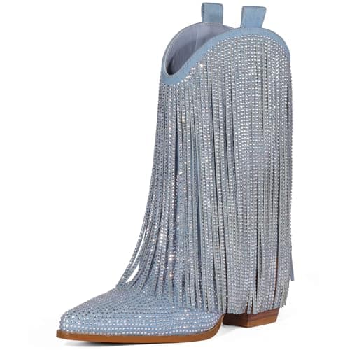 HICLOTSA Sparkly Rhinestone Western Boots for Women