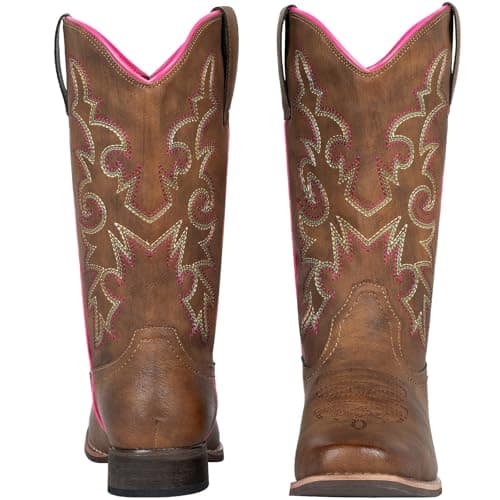 SheSole Women's Brown Square Toe Western Cowboy Boots