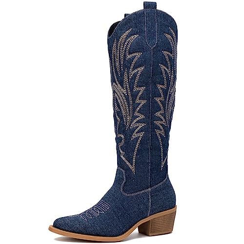 GLOBALWIN Women's Cowboy Cowgirl Embroidered Knee High Boots