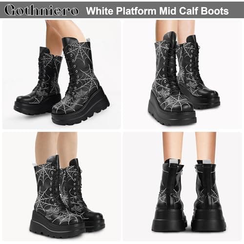 Gothniero Women Black Platform Gothic Knee High Boots Winter Chunky Heel Punk Rave Shoes Size 5.5-11  
Gothniero Women Black Platform Gothic Mid Calf Boots Winter Chunky Heel Punk Rave Lace Up Combat Shoes Size 5.5-11  
Gothniero Women Black Winter K