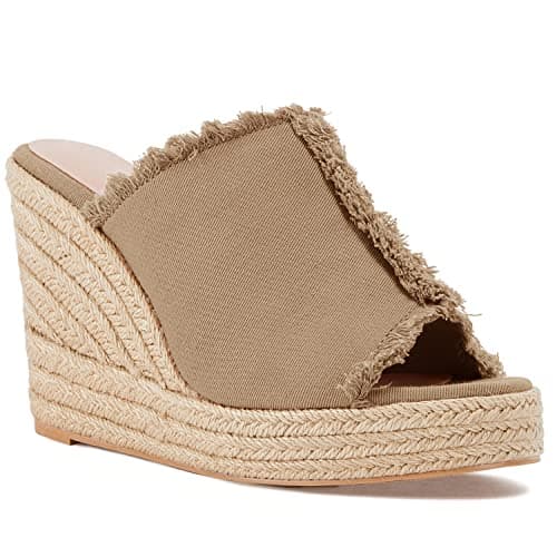 Juliet Holy Women's Denim Peep Toe Wedge Espadrille Sandals