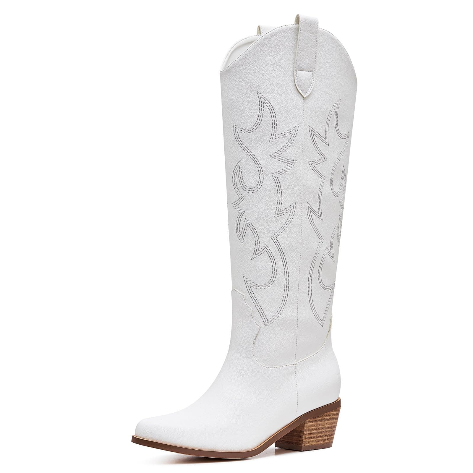 Women's Knee-High Western Cowgirl Cowboy Boots with Side Zipper and Embroidery