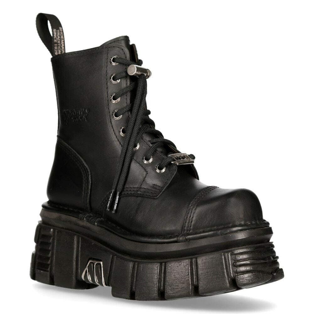 New Rock M-NEWMILI083-S21 Women's Black Leather Combat Boots