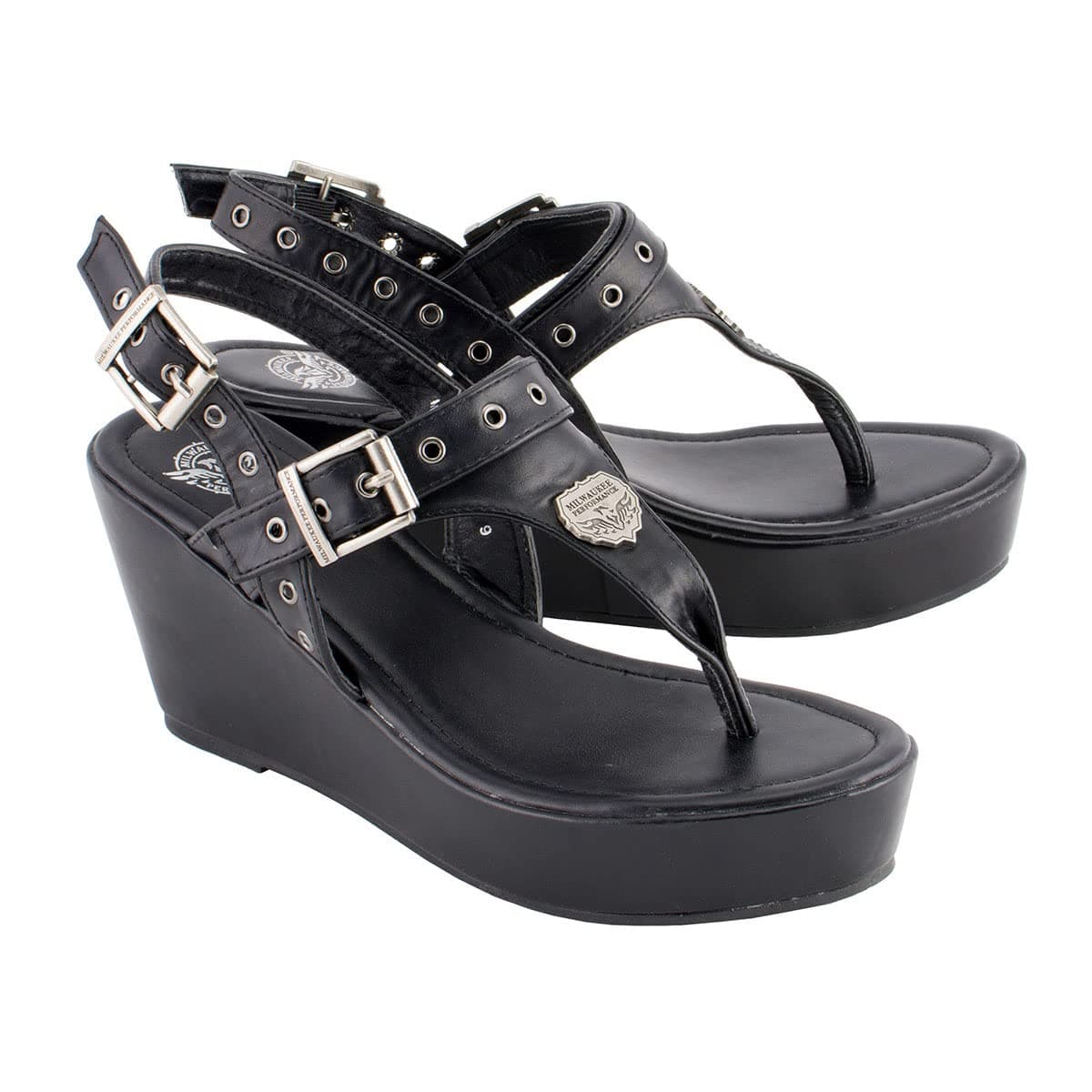 Milwaukee Leather Women's Black Wedge Casual Sandals