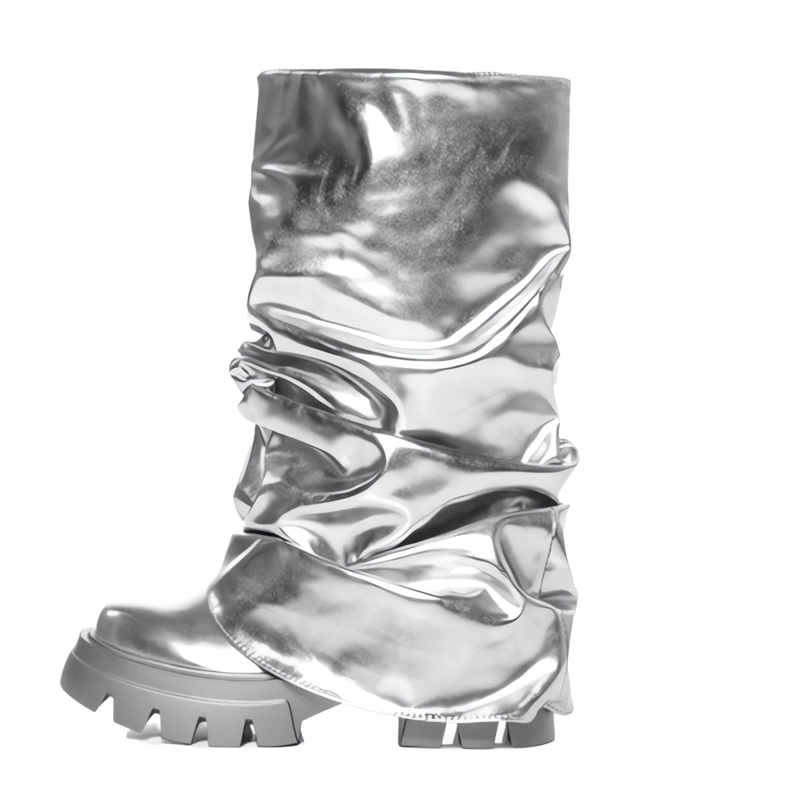 LISHAN Women's Metallic Fold-Over Pull-On Ruched Platform Heels