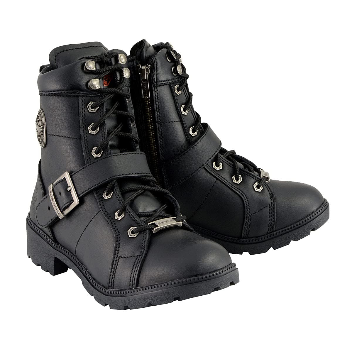 Milwaukee Premium Black Lace-Up Motorcycle Boots for Women Size Wide Width