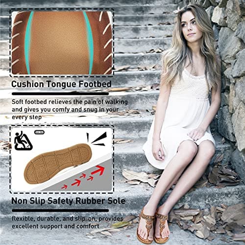 Aomigoct Women's Summer Bohemian Flat Sandals Comfortable Ankle Strap