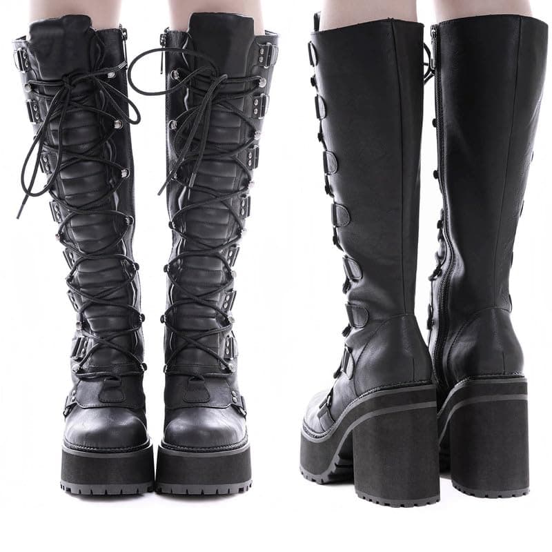 AMINUGAL Black Knee High Boots for Women