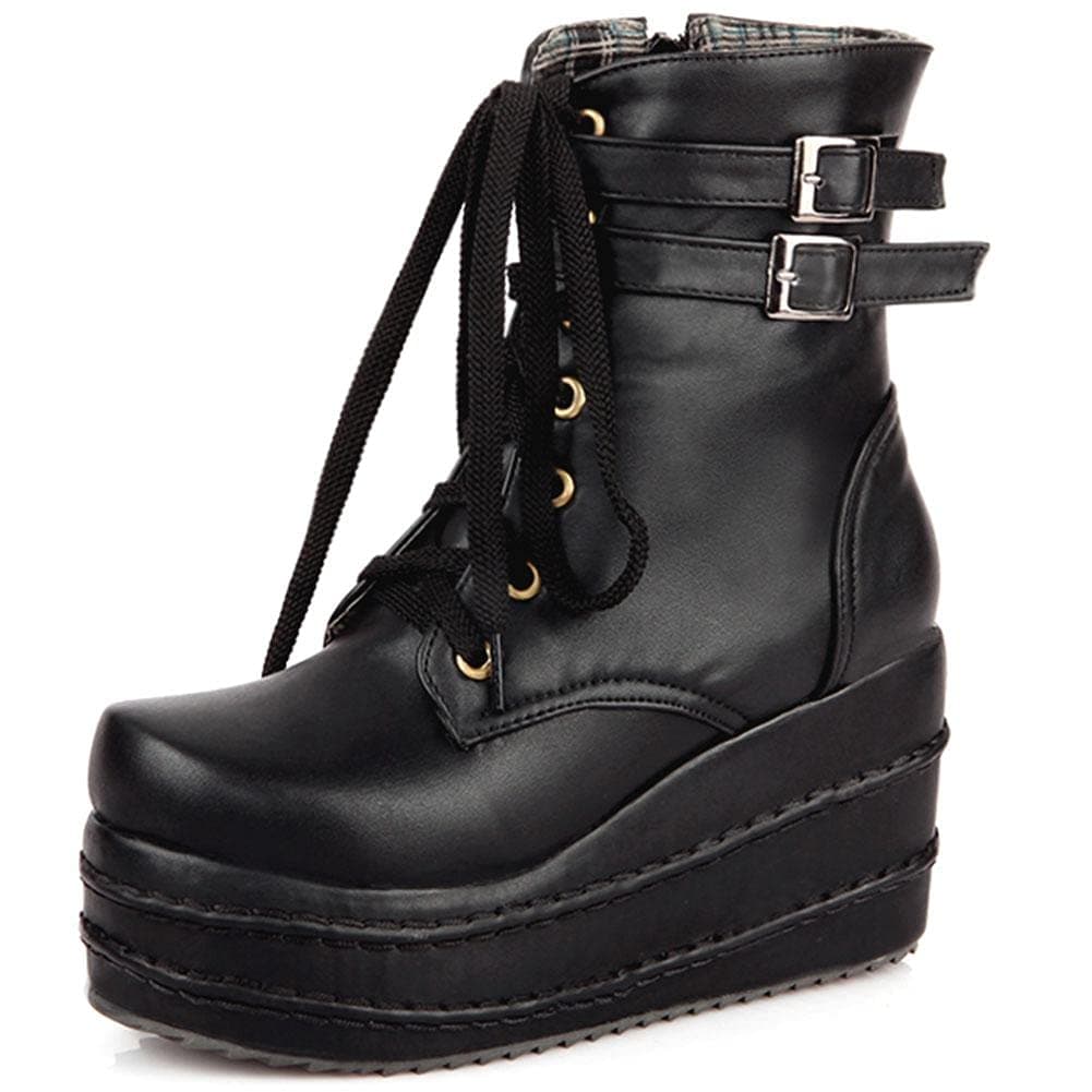 Hidden Wedge Lace Up Platform Ankle Boots for Women
