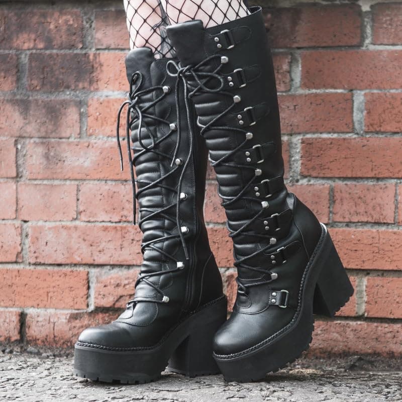AMINUGAL Black Knee High Boots for Women
